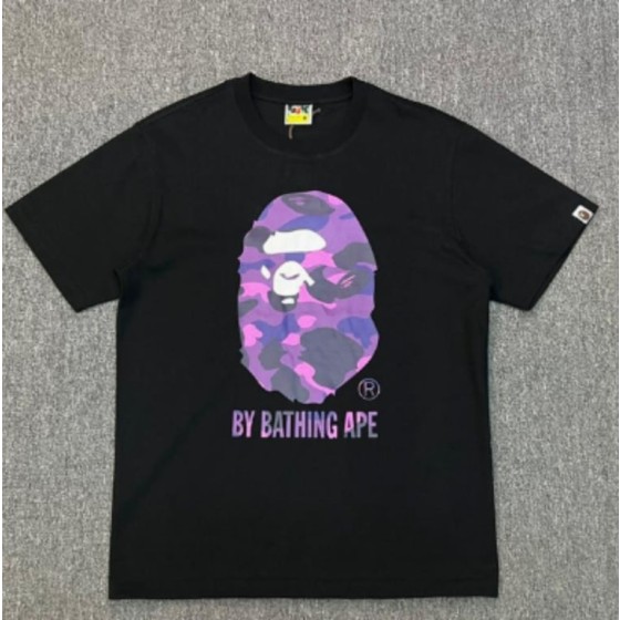 Black BAPE T-Shirt with Purple Camo Ape Head and "BY BATHING APE" Logo